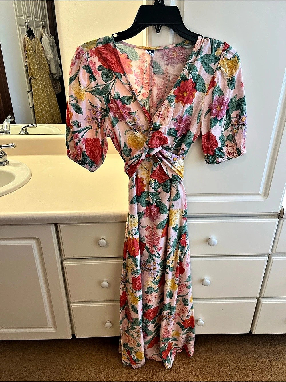 Old Navy Fit & Flare Linen-Blend Maxi Dress Pink & Green XS Like New
